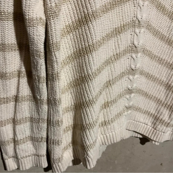 TALBOTS Outlet Metallic Gold Striped Cable Knit Mock Neck Sweater Size Large L - Picture 6 of 11